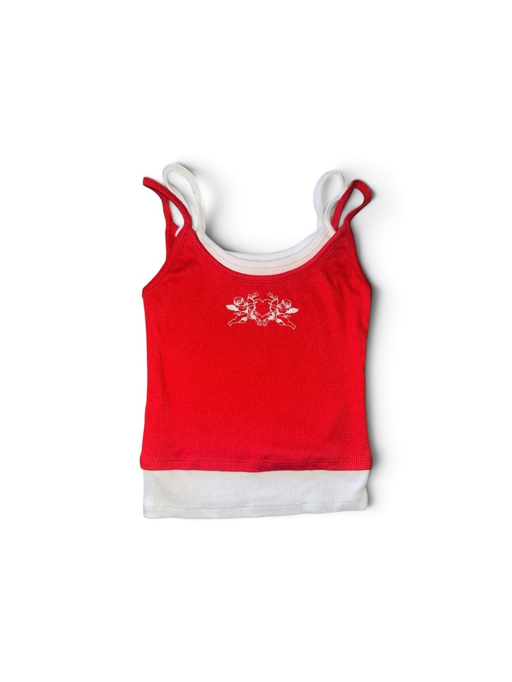 No Boundaries Red Tank Top with White Layered Trim